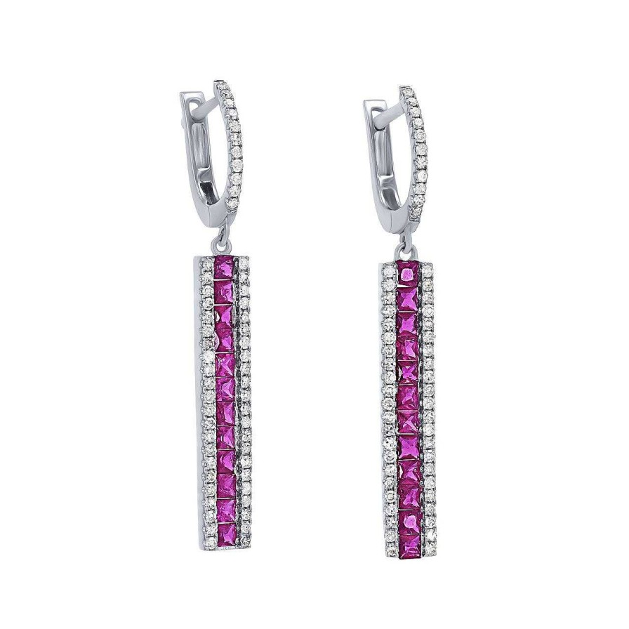 Diamonds Direct Earrings | Ruby And Diamond Border Drop Earrings