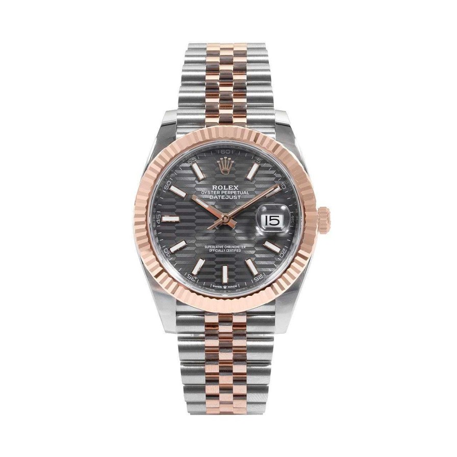 Diamonds Direct Men'S Watches | Rolex Datejust 41 Slate Motif Dial Watch | Oystersteel & Everose Gold