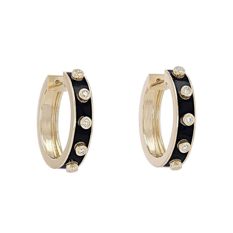 Diamonds Direct Earrings | Michael M. Chroma Black Enamel Bezel Huggies