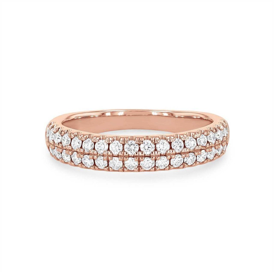 Diamonds Direct Women'S Bands | Two Row Diamond Pave Band Rose Gold 14K