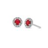 Diamonds Direct Earrings | Round Ruby And Diamond Halo Stud Earrings White Gold 14K