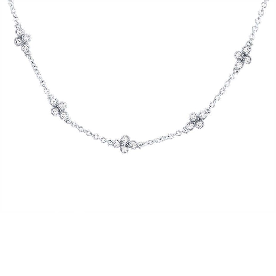 Diamonds Direct Necklaces & Pendants | Clover Diamond Station Necklace White Gold 14K