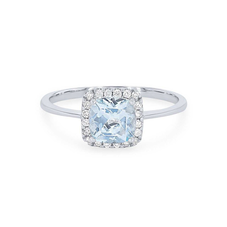 Diamonds Direct Fashion Rings | Aquamarine And Diamond Cushion Halo Ring White Gold 14K