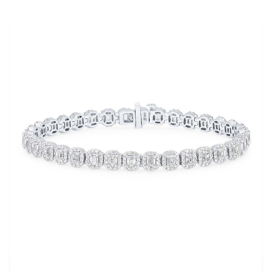 Diamonds Direct Bracelets | Emerald Diamond Halo Tennis Bracelet White Gold 14K