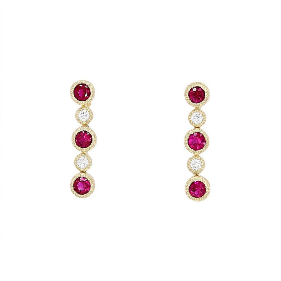 Diamonds Direct Earrings | Ruby And Diamond Bezel Drop Earrings