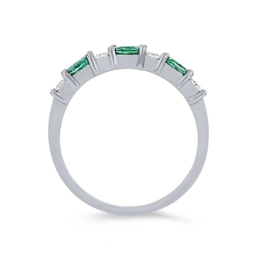 Diamonds Direct Women'S Bands | Alternating Marquise Emerald And Round Diamond Wedding Band By Ses Creations White Gold 14K