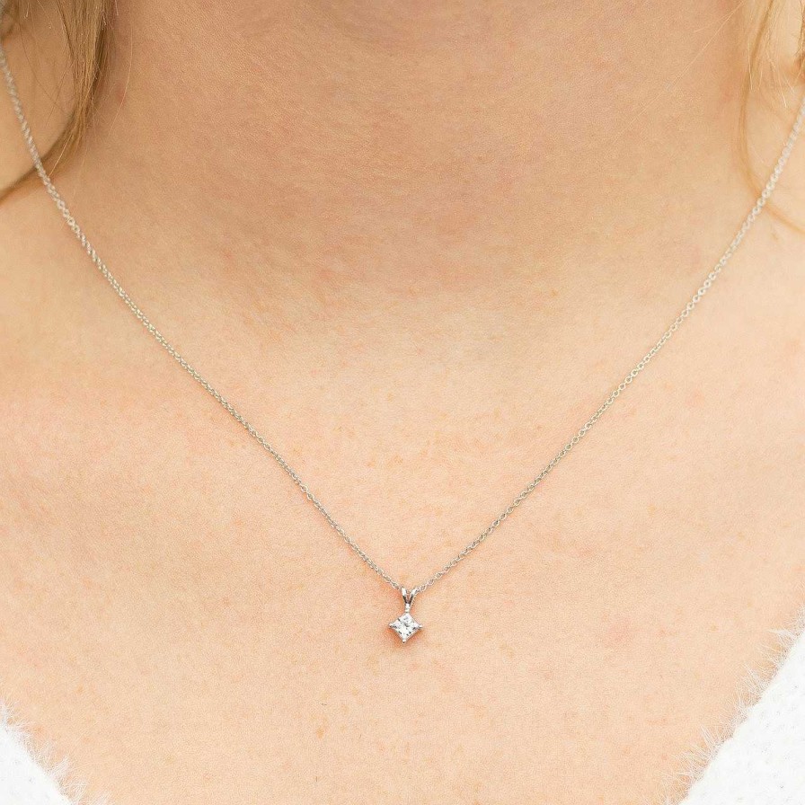 Diamonds Direct Necklaces & Pendants | Princess Diamond Solitaire Pendant White Gold 14K