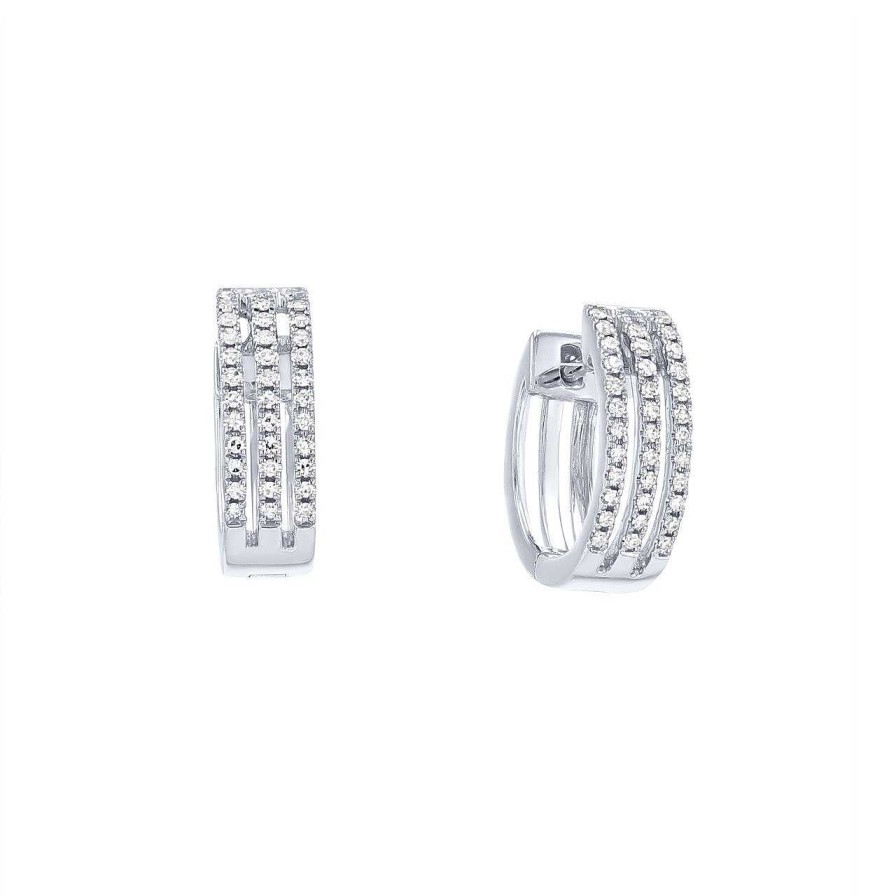 Diamonds Direct Earrings | Three-Row Diamond Huggie Earrings