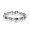 Diamonds Direct Bracelets | Multicolor Oval Sapphire And Round Diamond Riviera Bracelet