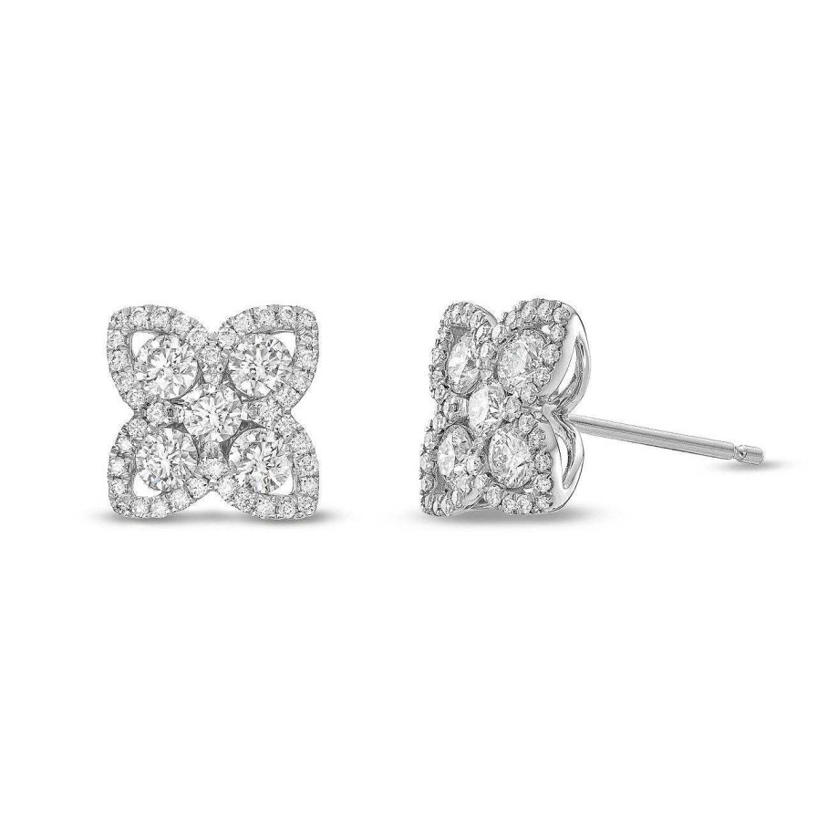 Diamonds Direct Earrings | Diamond Border Floral Earrings