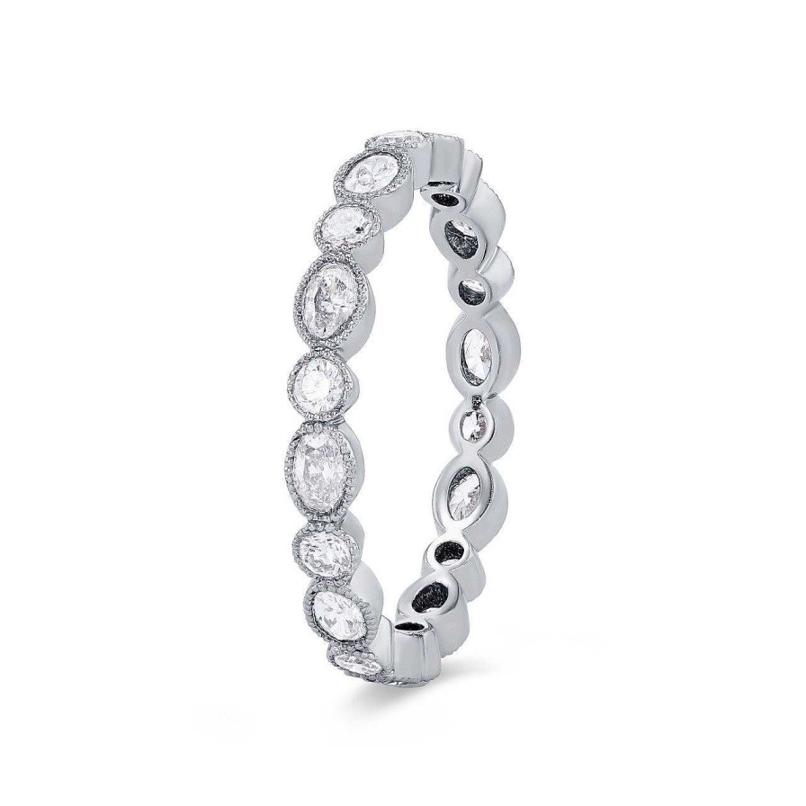 Diamonds Direct Women'S Bands | Alternating Oval And Round Diamond Eternity Band By Classique White Gold 14K