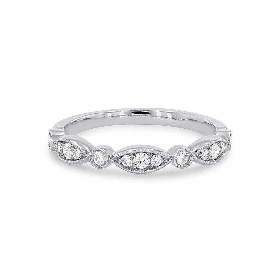 Diamonds Direct Women'S Bands | Alternating Marquise Frame Milgrain Wedding Band By Sylvie White Gold 14K