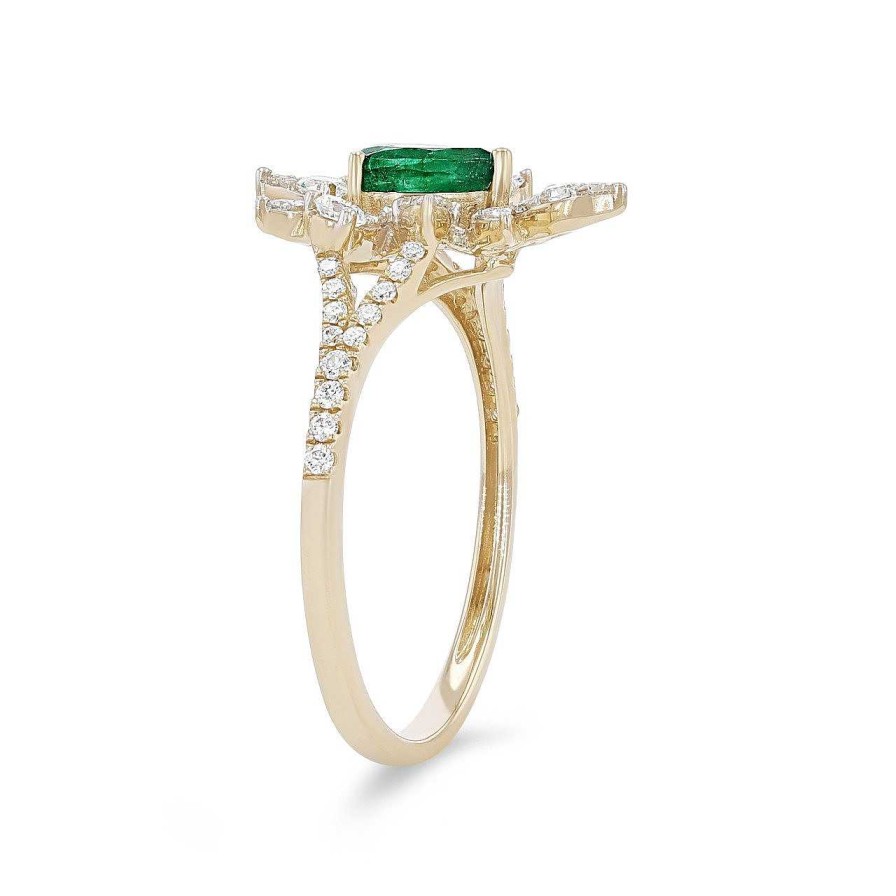 Diamonds Direct Fashion Rings | Emerald And Diamond Abstract Halo Ring Yellow Gold 14K