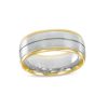 Diamonds Direct Men'S Bands | Simon G. Carved Line Matte 8Mm Wedding Band White And Yellow Gold 18K