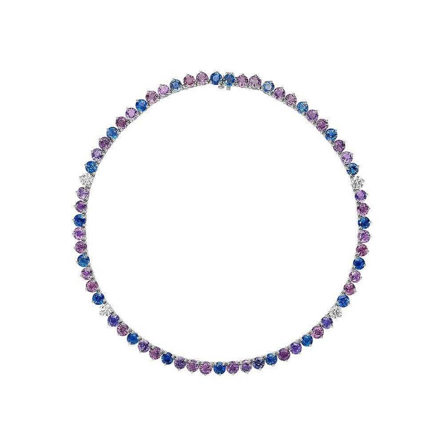 Diamonds Direct Necklaces | Multicolor Sapphire And Diamond Tennis Necklace