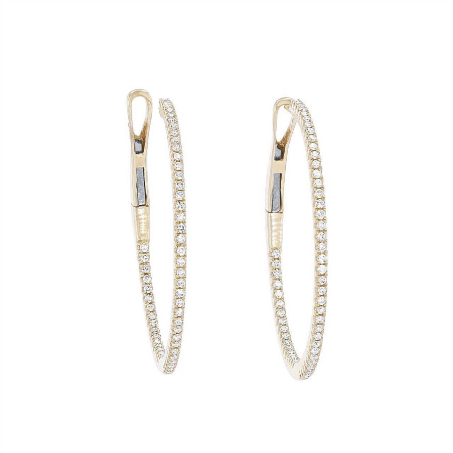 Diamonds Direct Earrings | Thin Diamond Hoop Earrings Yellow Gold 14K