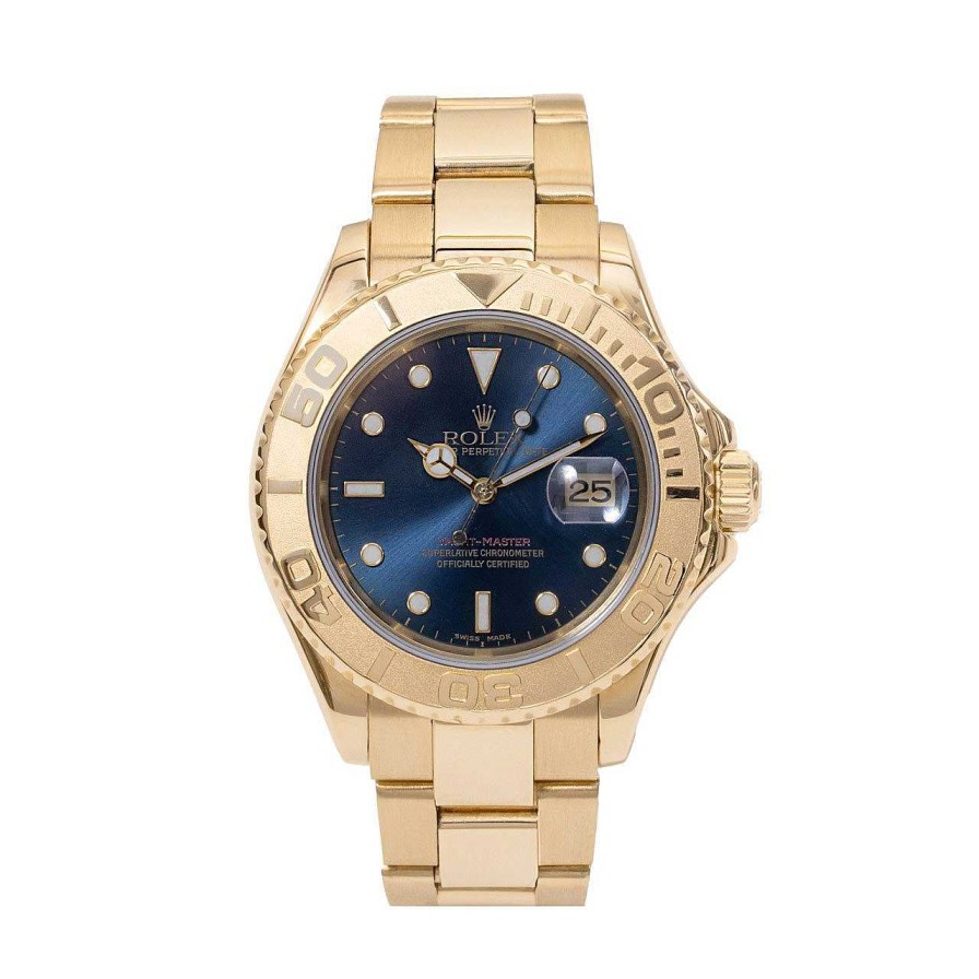 Diamonds Direct Men'S Watches | Rolex Yachtmaster 40Mm Blue Dial Watch | Yellow Gold Oyster Bracelet