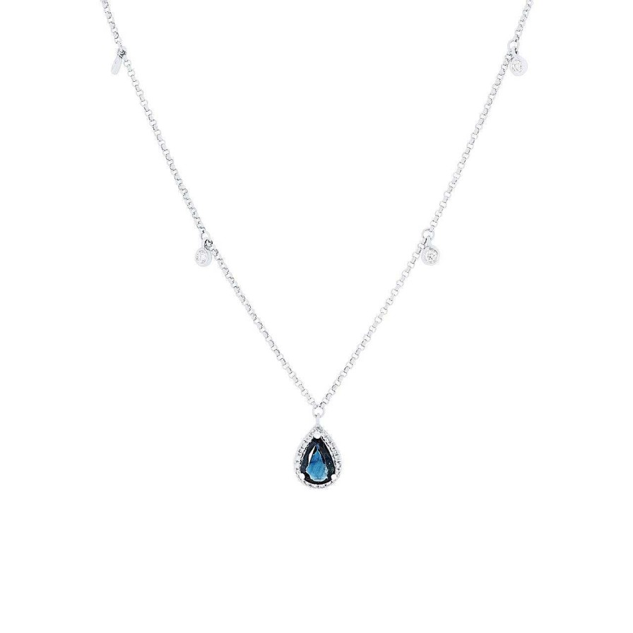 Diamonds Direct Necklaces & Pendants | Sapphire And Diamond Station Necklace White Gold 14K