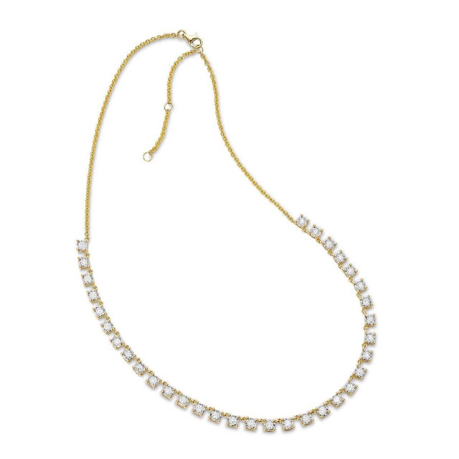 Diamonds Direct Necklaces & Pendants | Four Prong Diamond Station Necklace Yellow Gold 14K