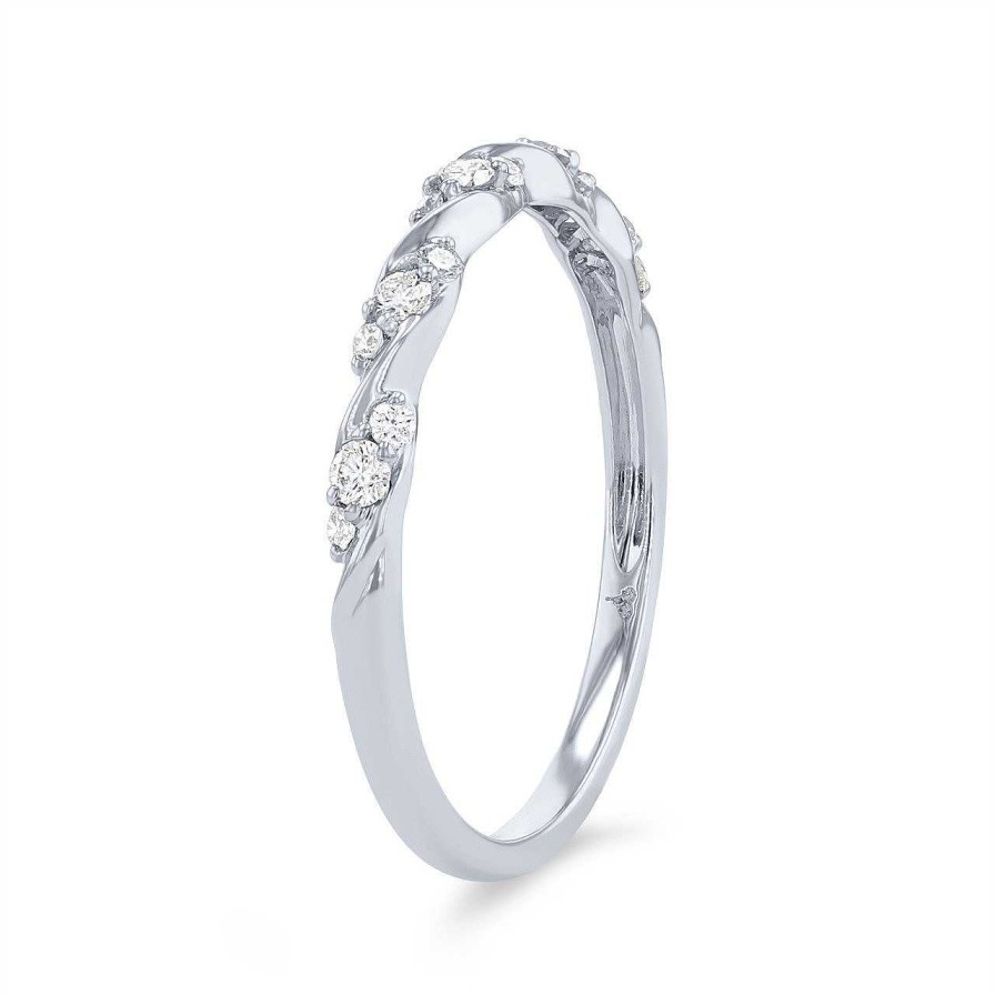 Diamonds Direct Women'S Bands | Graduated Diamond Twist Wedding Band By Amden White Gold 14K