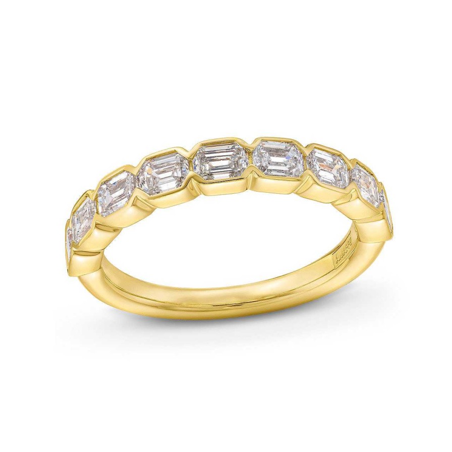 Diamonds Direct Women'S Bands | Emerald Diamond Bezel Wedding Band By A. Jaffe Yellow Gold 14K