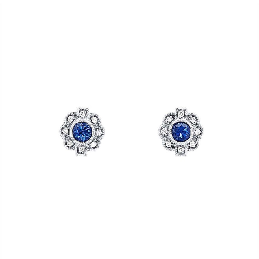 Diamonds Direct Earrings | Vintage Sapphire And Diamond Stud Earrings