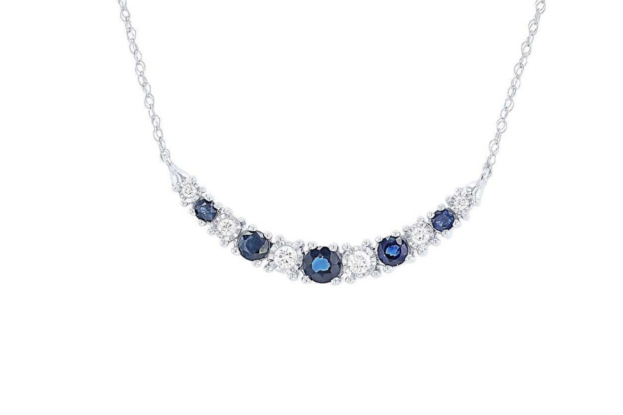 Diamonds Direct Necklaces & Pendants | Sapphire And Diamond Bar Pendant White Gold 14K