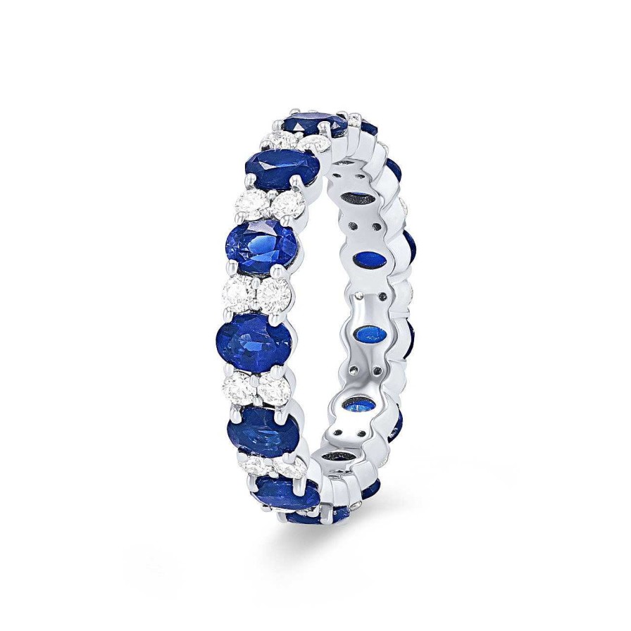 Diamonds Direct Women'S Bands | Alternating Oval Sapphire And Diamond Eternity Band By Classique White Gold 14K