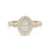 Diamonds Direct Fashion Rings | Opal And Diamond Scallop Halo Ring Yellow Gold 14K