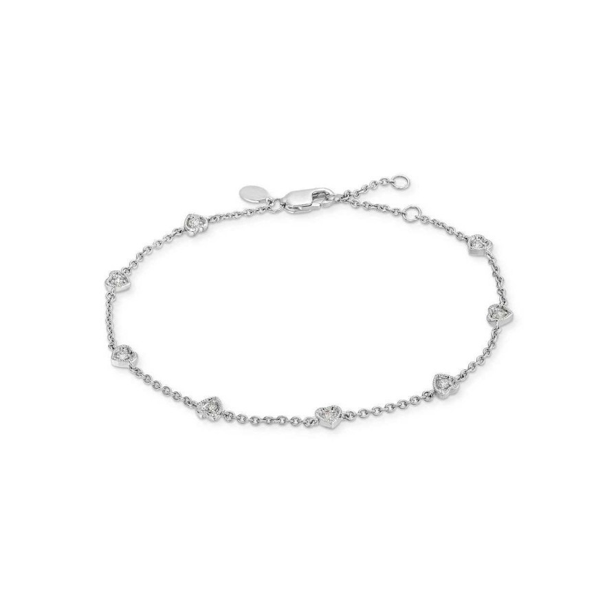 Diamonds Direct Bracelets | Heart Shape Diamond Station Bracelet White Gold 14K