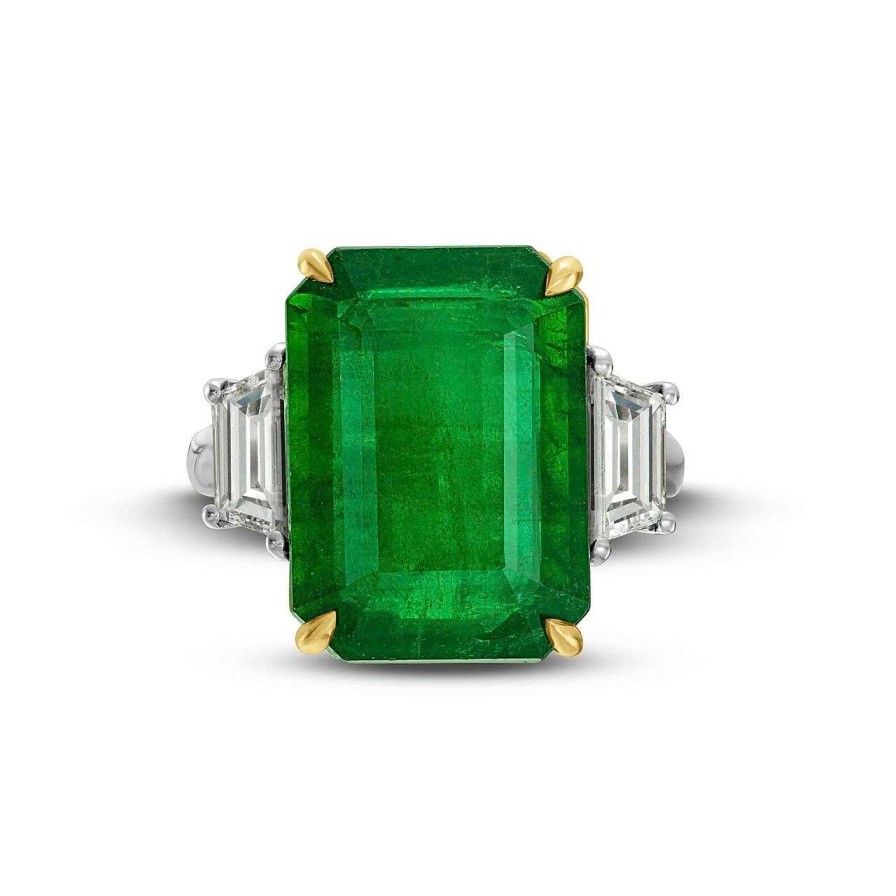 Diamonds Direct Rings | Emerald And Trapezoid Diamond Three Stone Ring