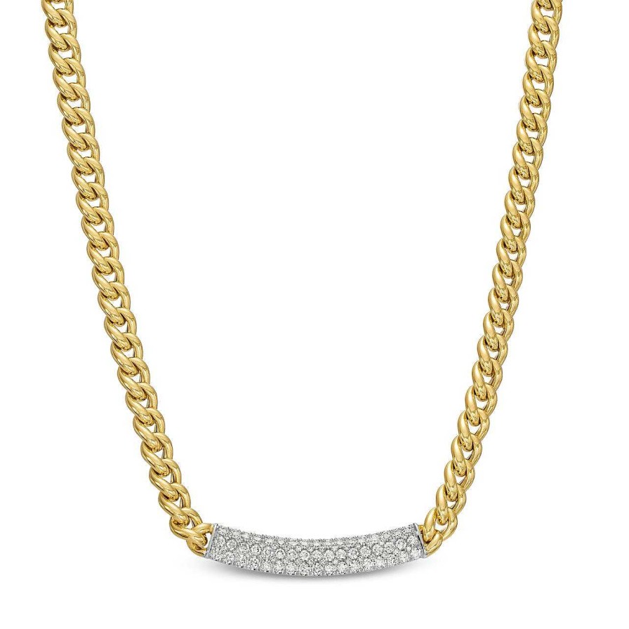 Diamonds Direct Necklaces & Pendants | Simon G. Pave Diamond Curb Chain Necklace White And Yellow Gold 18K