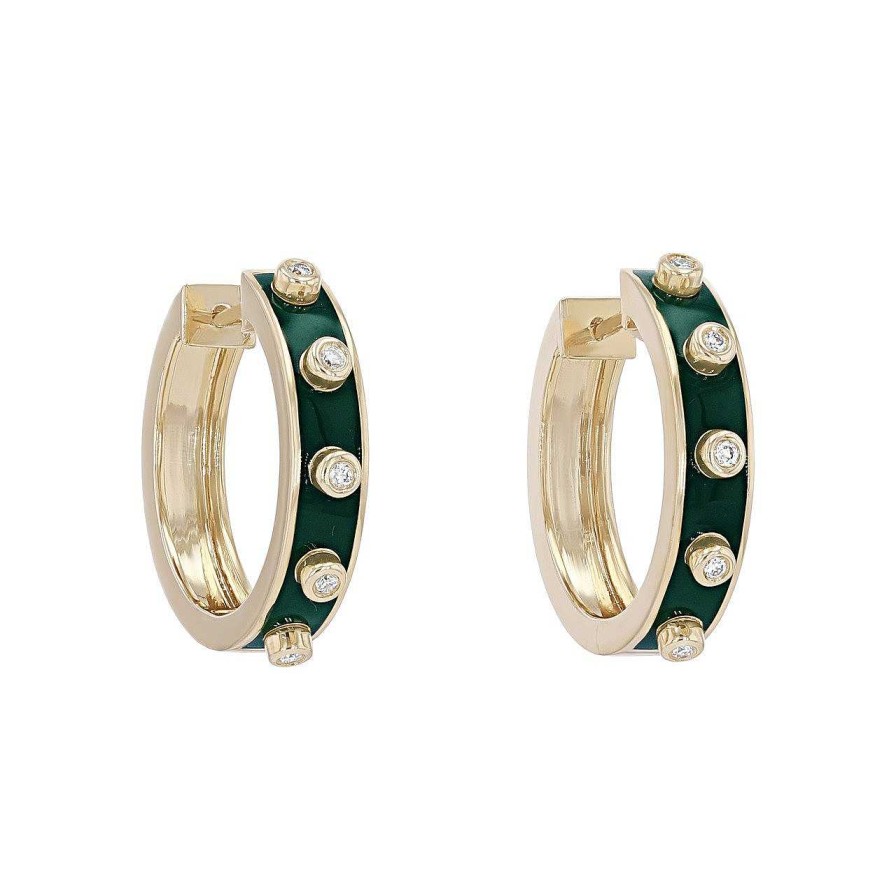 Diamonds Direct Earrings | Michael M. Chroma Green Enamel Bezel Huggies