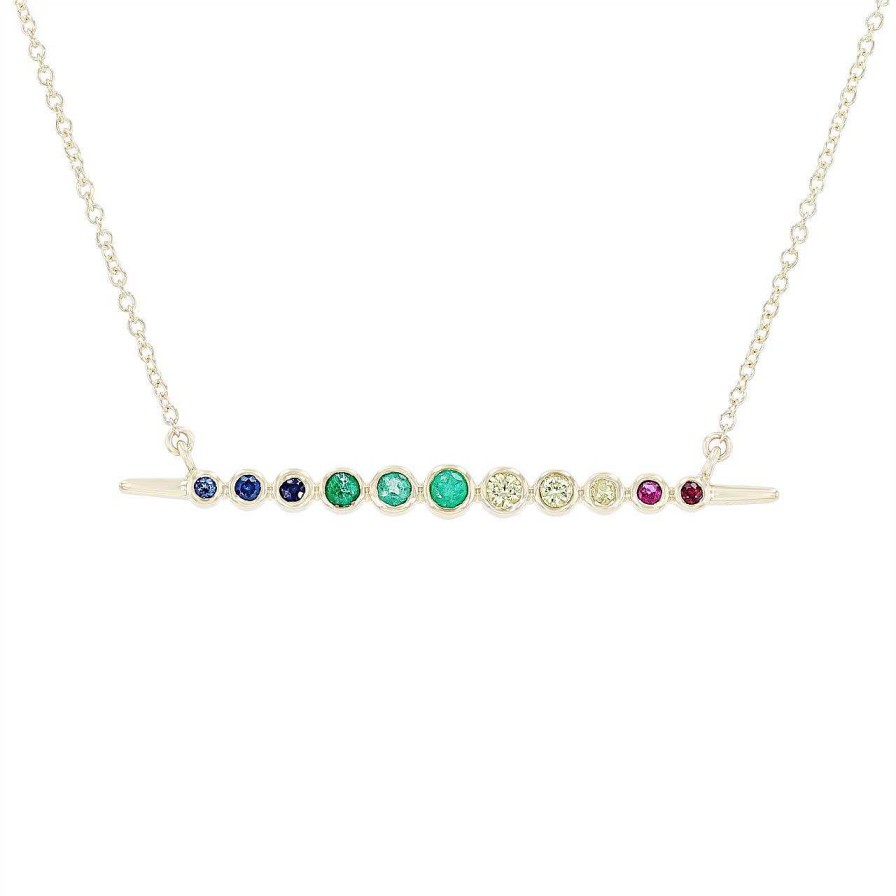 Diamonds Direct Necklaces & Pendants | Rainbow Sapphire Bar Pendant Yellow Gold 14K