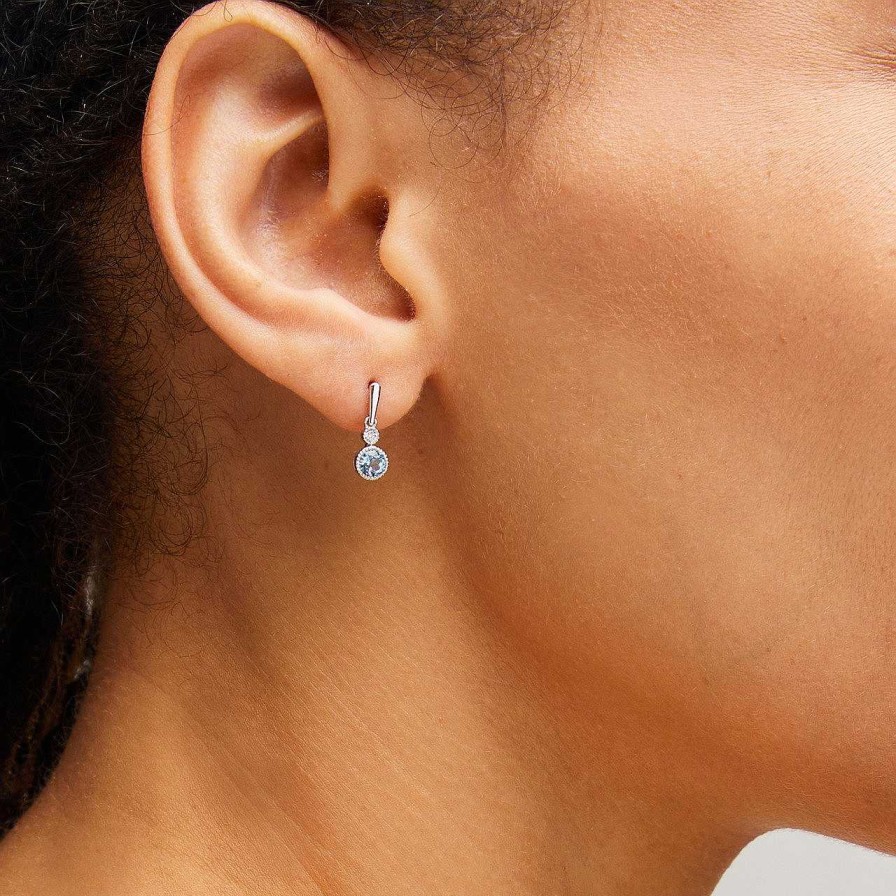 Diamonds Direct Earrings | Blue Topaz & Diamond Bezel Milgrain Earrings