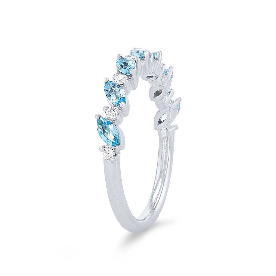 Diamonds Direct Women'S Bands | Alternating Marquise Blue Topaz And Diamond Wedding Band By Classique White Gold 14K