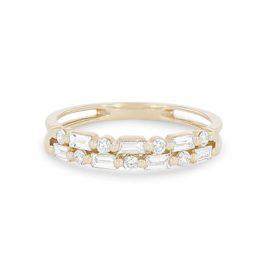 Diamonds Direct Women'S Bands | Two Row Alternating Baguette And Round Diamond Wedding Band By Uneek Yellow Gold 14K