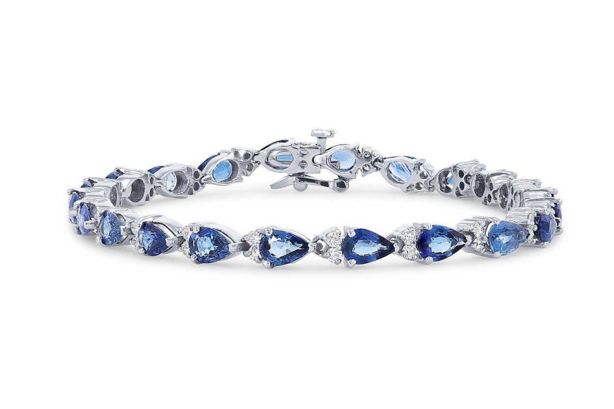 Diamonds Direct Bracelets | Sapphire And Diamond Tennis Bracelet White Gold 14K