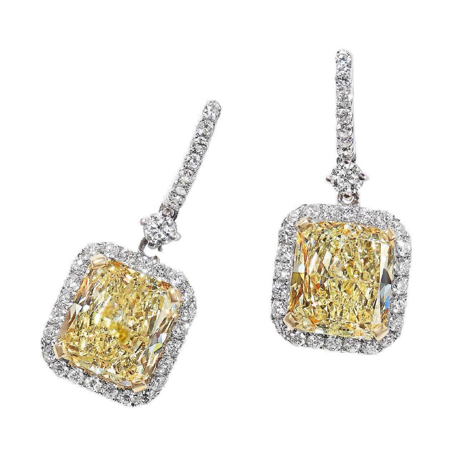 Diamonds Direct Earrings | Fancy Yellow Diamond Dangle Earrings White And Yellow Gold 18K