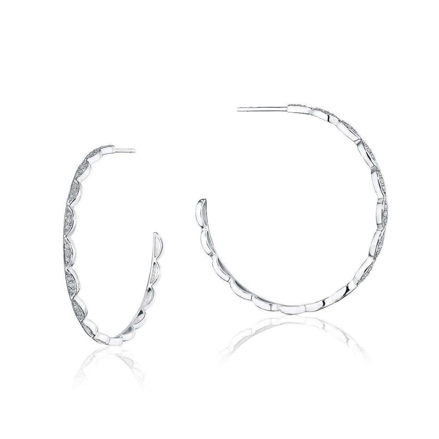 Diamonds Direct Earrings | White Gold Tacori Crescent Bar Diamond Hoop Earrings