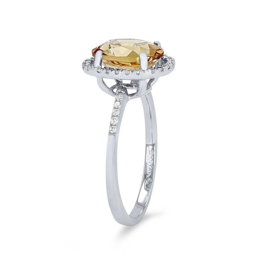 Diamonds Direct Fashion Rings | Citrine And Diamond Oval Halo Ring Yellow Gold 14K