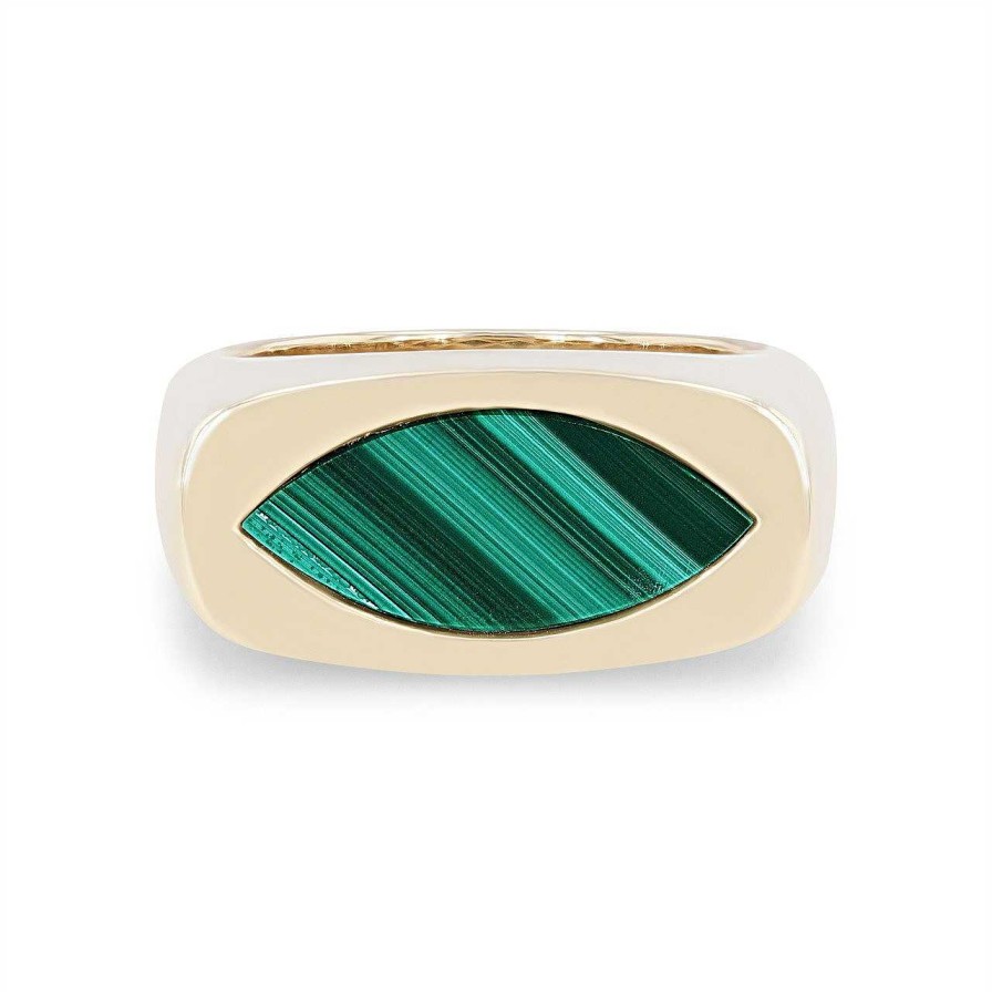 Diamonds Direct Rings | Green Onyx Signet Ring White Gold 14K