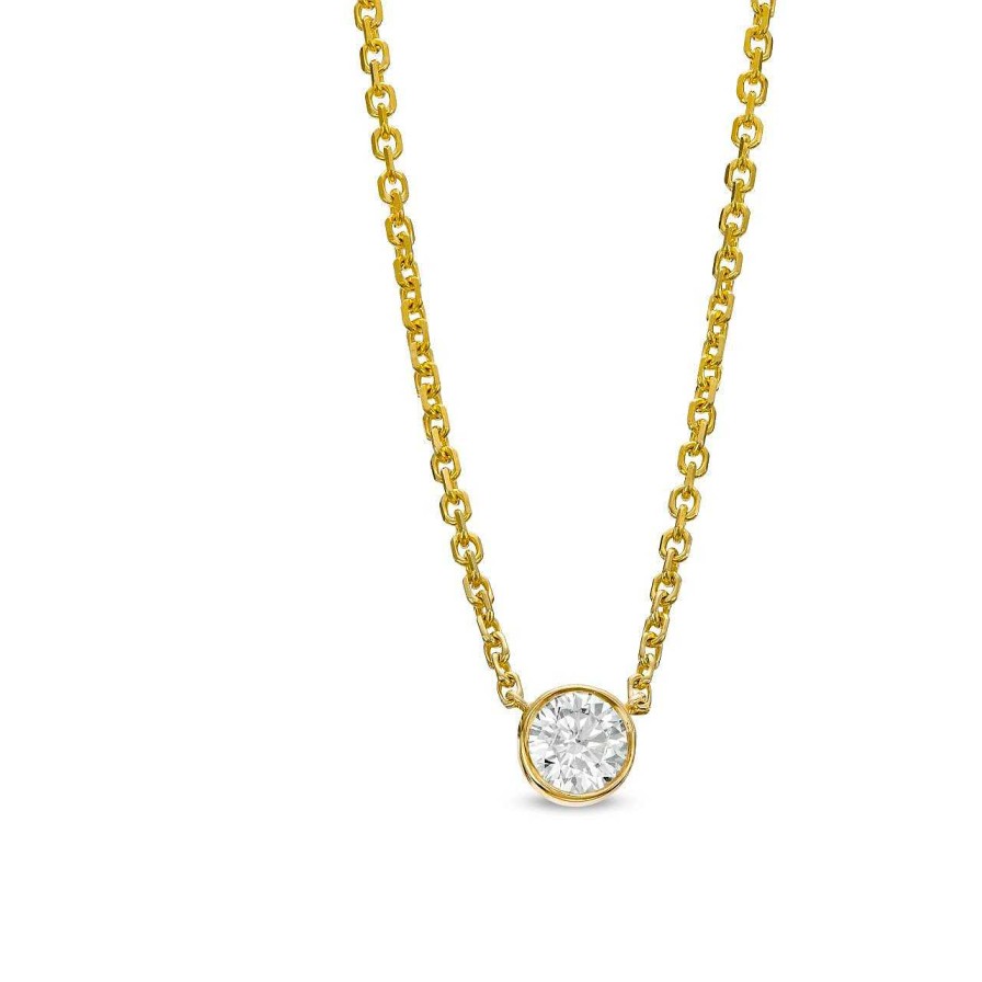 Diamonds Direct Necklaces & Pendants | Diamond Bezel Solitaire Pendant Yellow Gold 14K