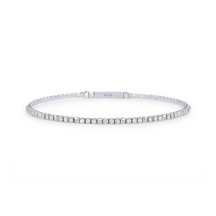 Diamonds Direct Bracelets | Studded Diamond Flexible Bangle White Gold 14K