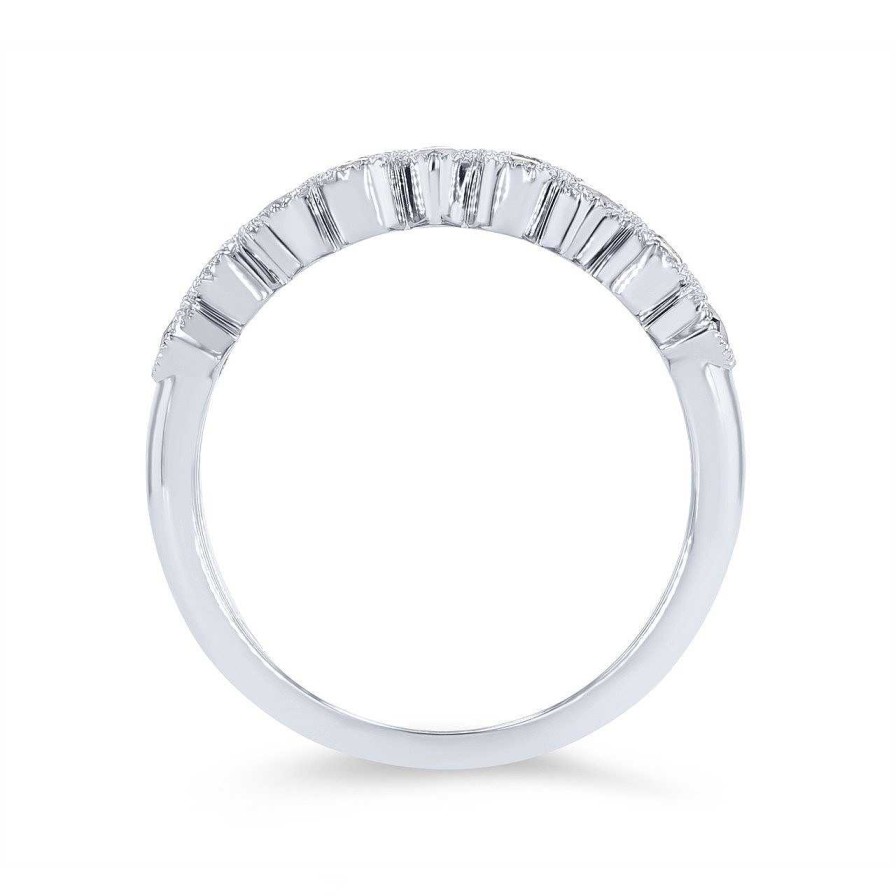 Diamonds Direct Fashion Rings | Sapphire And Diamond Milgrain Bezel Band White Gold 14K