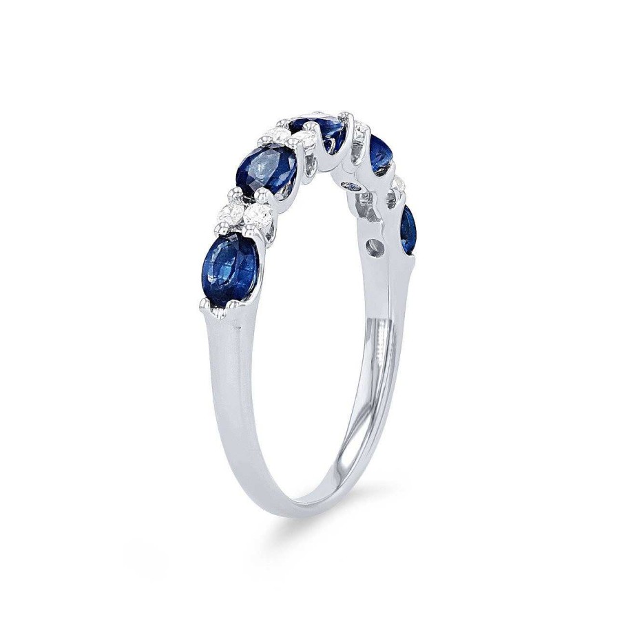 Diamonds Direct Fashion Rings | Oval Sapphire And Diamond Alternating Band White Gold 14K