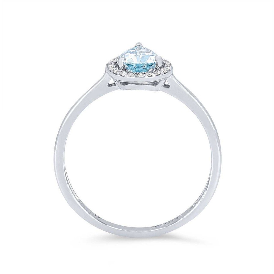 Diamonds Direct Fashion Rings | Aquamarine And Diamond Pear Halo Ring White Gold 14K