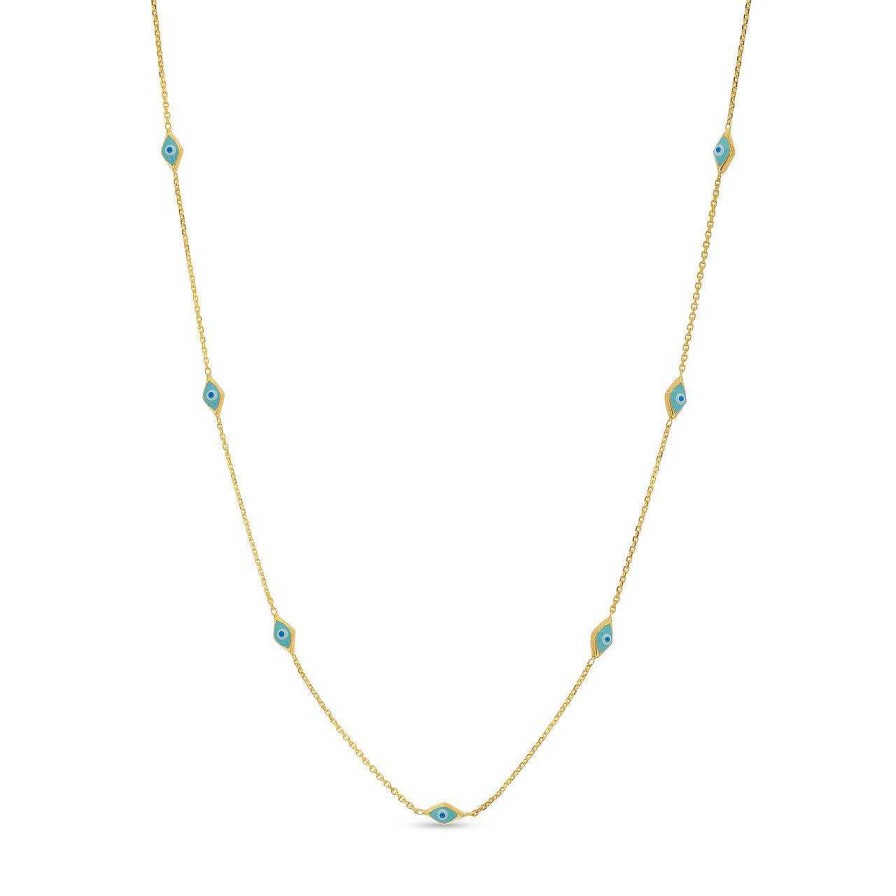 Diamonds Direct Necklaces & Pendants | Turquoise Enamel Evil Eye Station Necklace