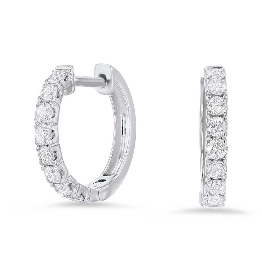 Diamonds Direct Earrings | Diamond Huggie Hoop Earrings White Gold 14K