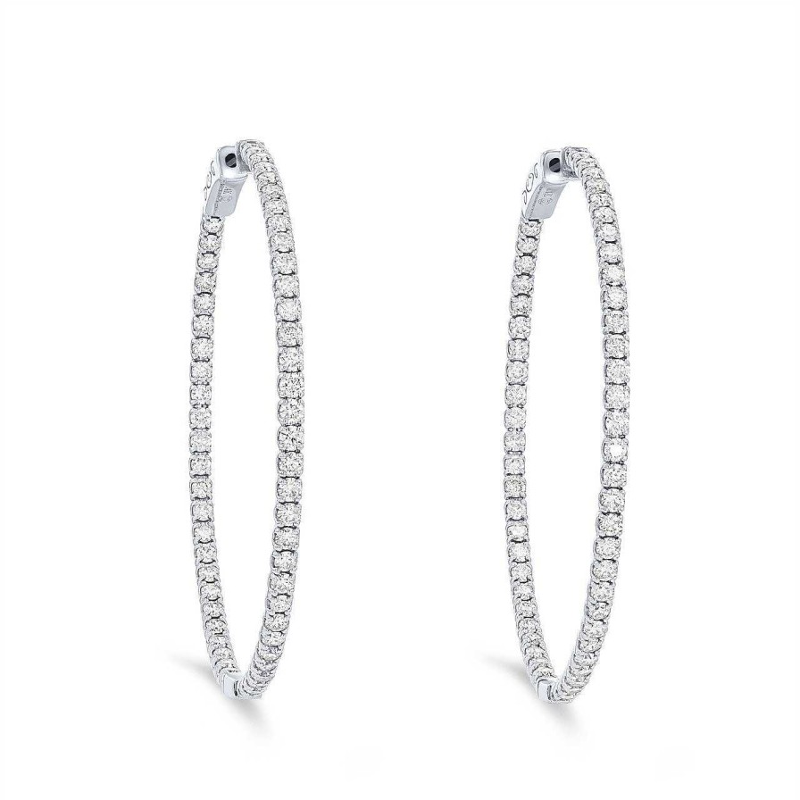 Diamonds Direct Earrings | Diamond Hoop 1.75 Inch Earrings